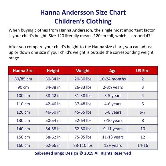 Hannah Andersson Size Chart
